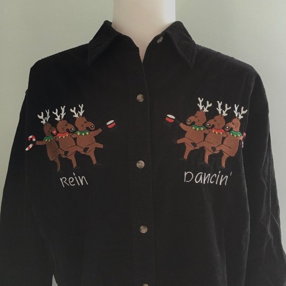3/$20 Vintage Mandal Bay Corduroy Novelty Christmas Reindeer Button Up Shirt - Picture 1 of 6